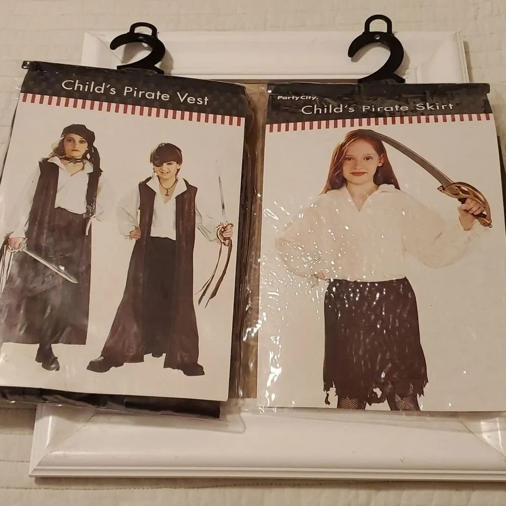 NWT Children's Pirate Costume Set Brown Vest & Tattered Skirt Medium